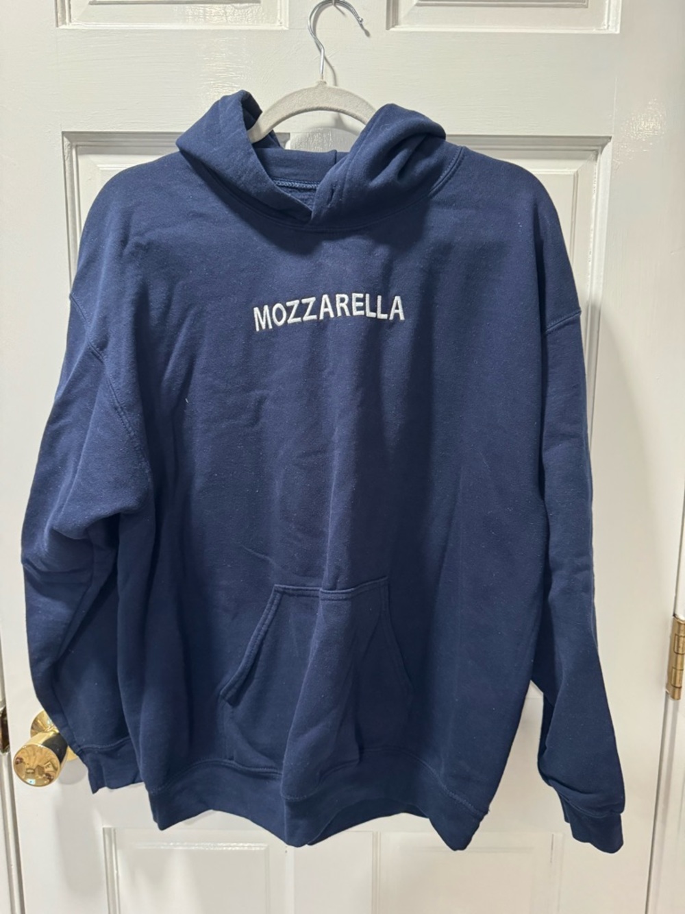Mozzarella Navy Blue Hoodie Sweatshirt - Men's Casual Pullover - large